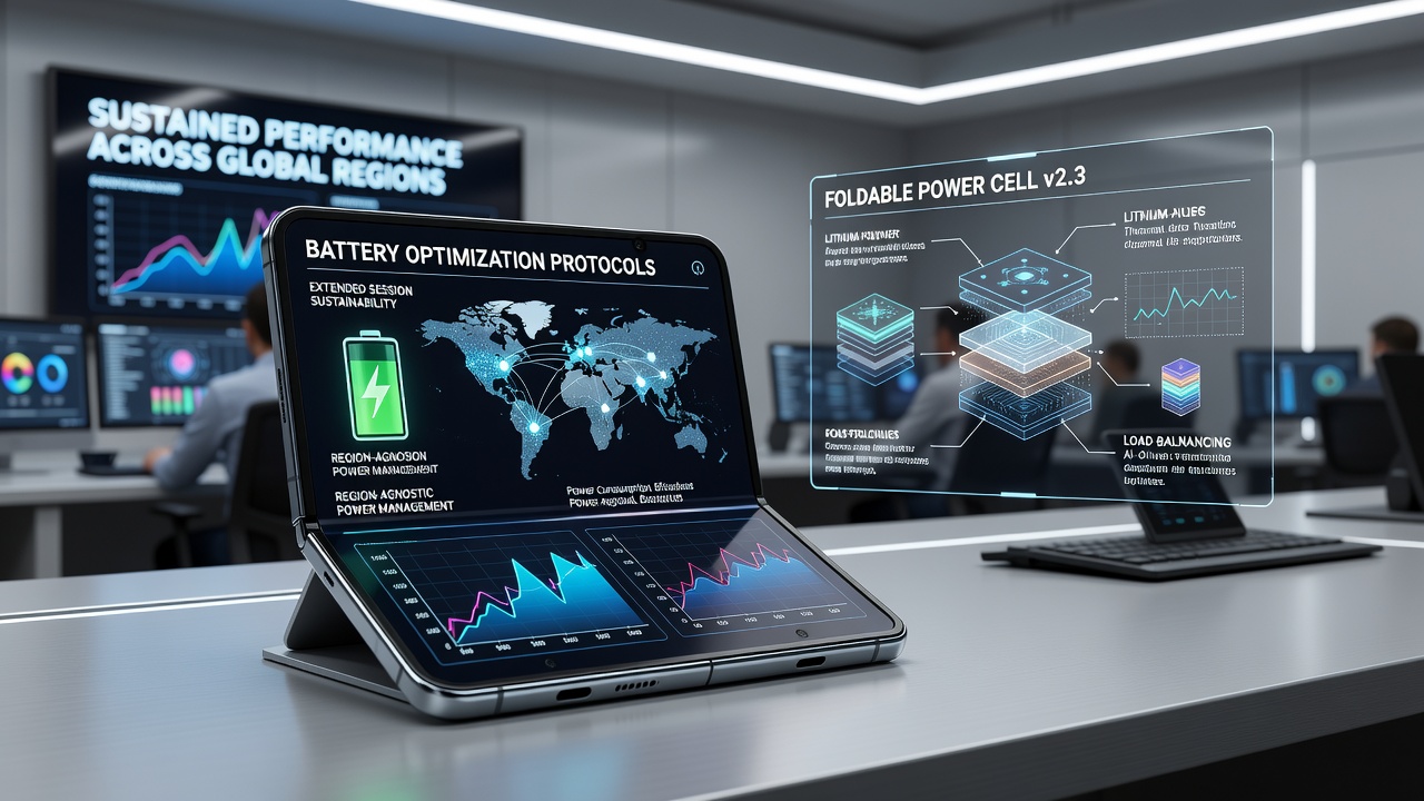 Technical diagram of battery protocols managing power in foldable devices on restricted networks