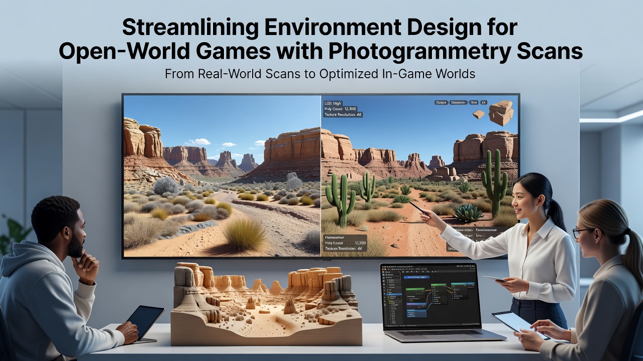 3D environment model generated from photogrammetry scans integrated into a mobile open-world game level