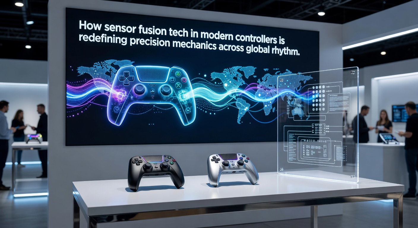 Competitive player demonstrating precise controller movements in a rhythm game tournament setting with sensor fusion hardware active