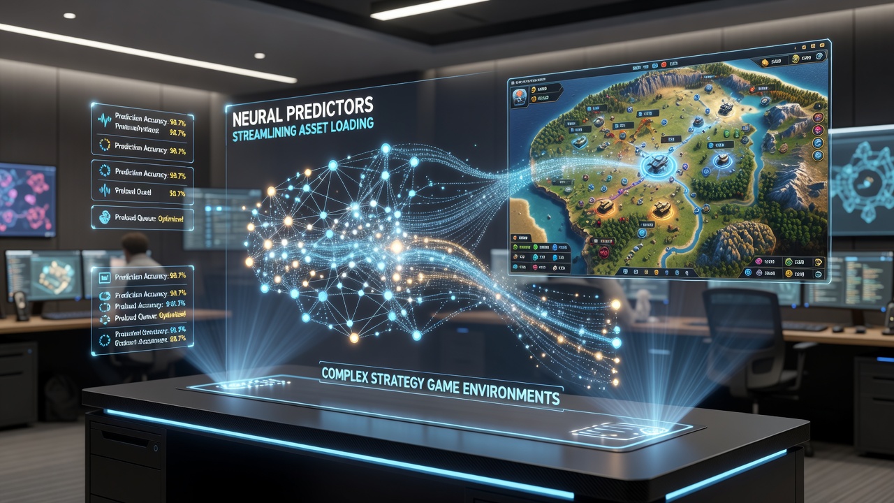 Close-up of server-side neural inference hardware processing game telemetry for asset prediction