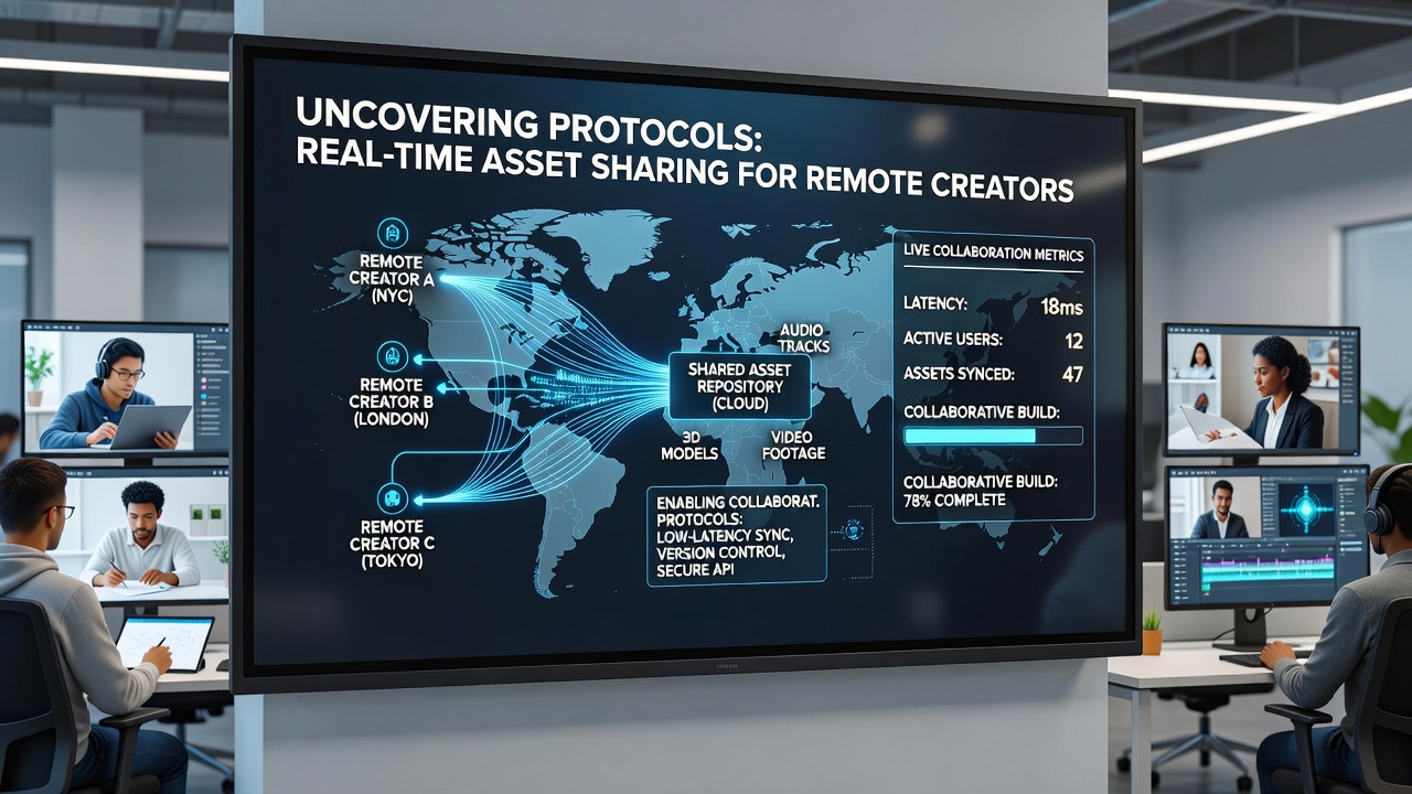 Network diagram showing real-time asset synchronization across remote modding workstations